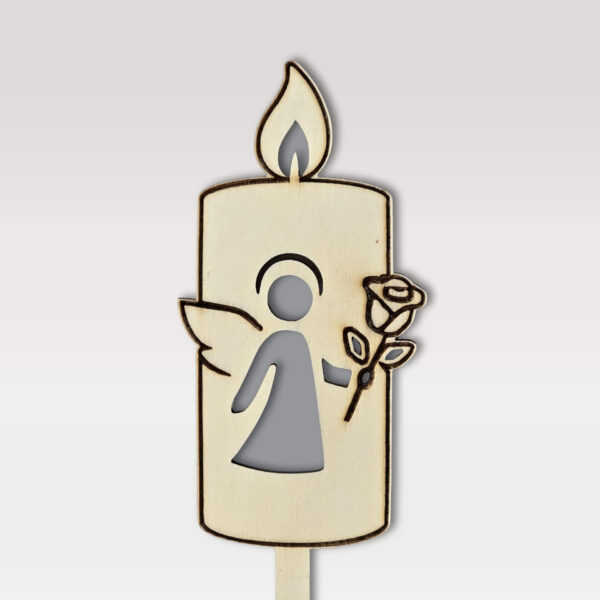 Lesena sveča na piku iz vezane plošče z motivom angela