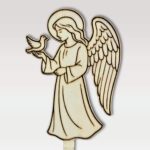 Lesena sveča na piku iz vezane plošče - angel z golobom v roki