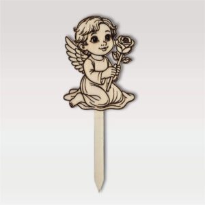 Lesena sveča na piku iz vezane plošče – angel z vrtnico