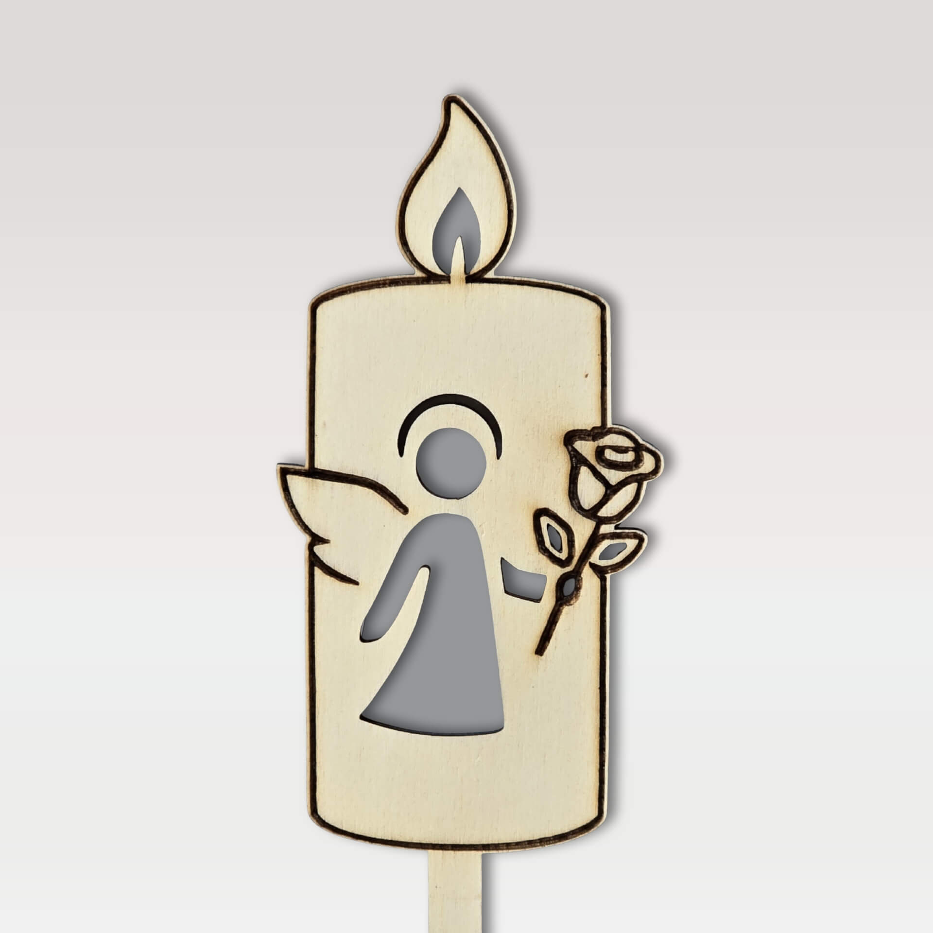 Lesena sveča na piku iz vezane plošče z motivom angela