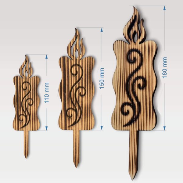 Lesena sveča na piku iz masivne smreke žgane barve - prikaz velikosti