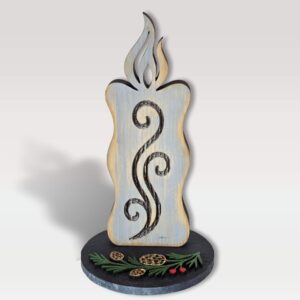 Siva lesena sveča s kamnitim podstavkom - ornament