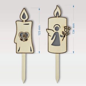 Lesena sveča na piku iz vezane plošče z motivom angela - prikaz velikosti